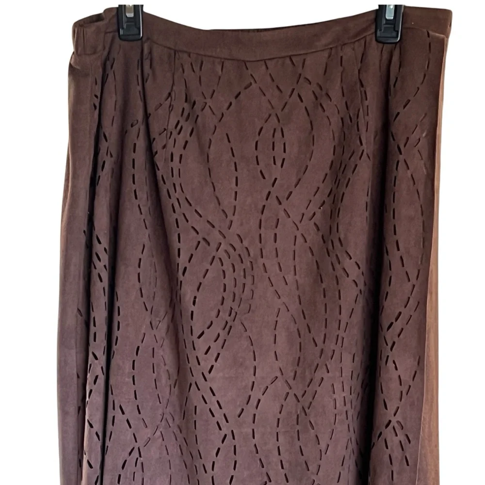 Reba Brown Suede Faux Wrap Skirt With Fringe - Size - XL - Picture 3 of 4